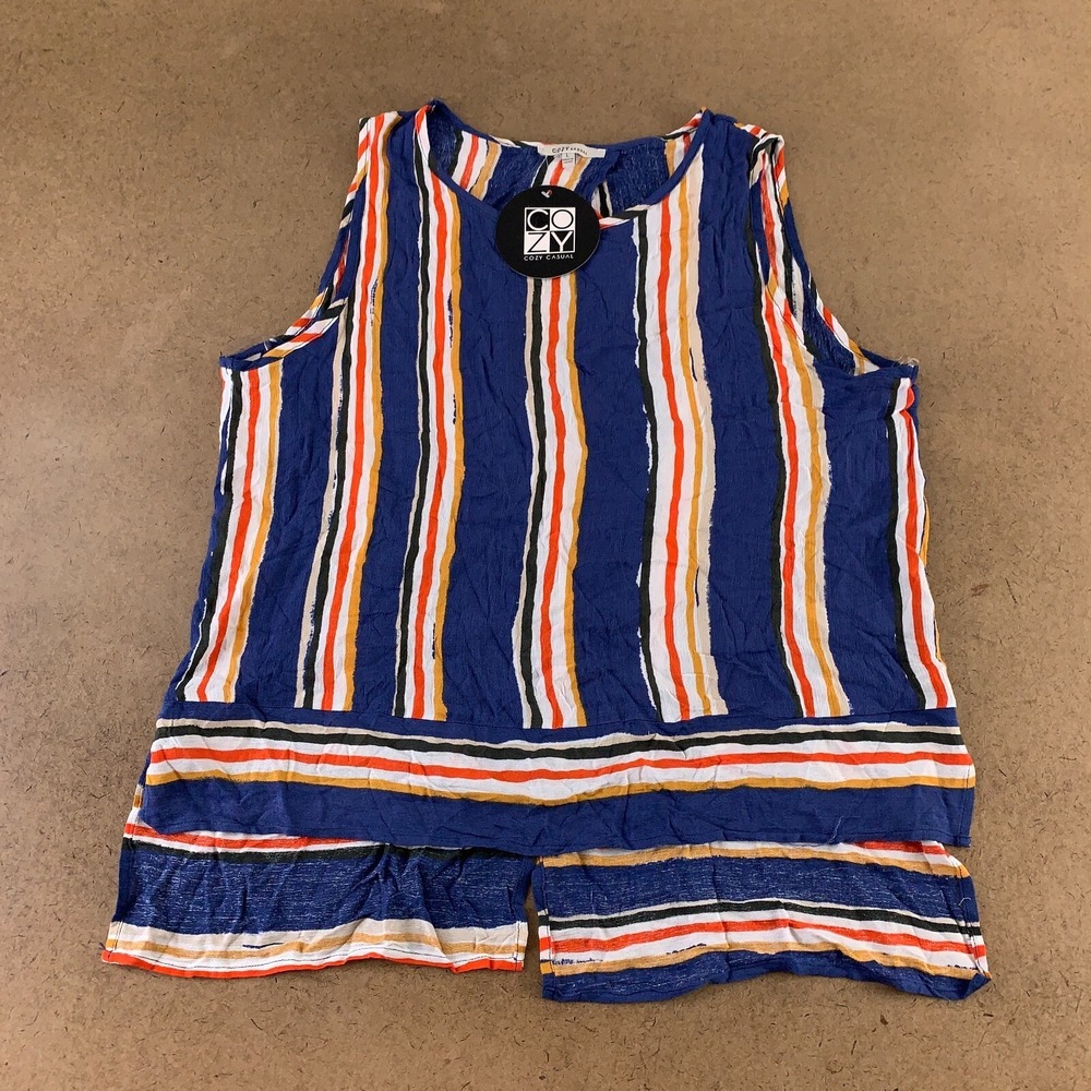 Cozy Casual Women's Size Large Colorful Striped Slit Back Woven Tank Top NWT